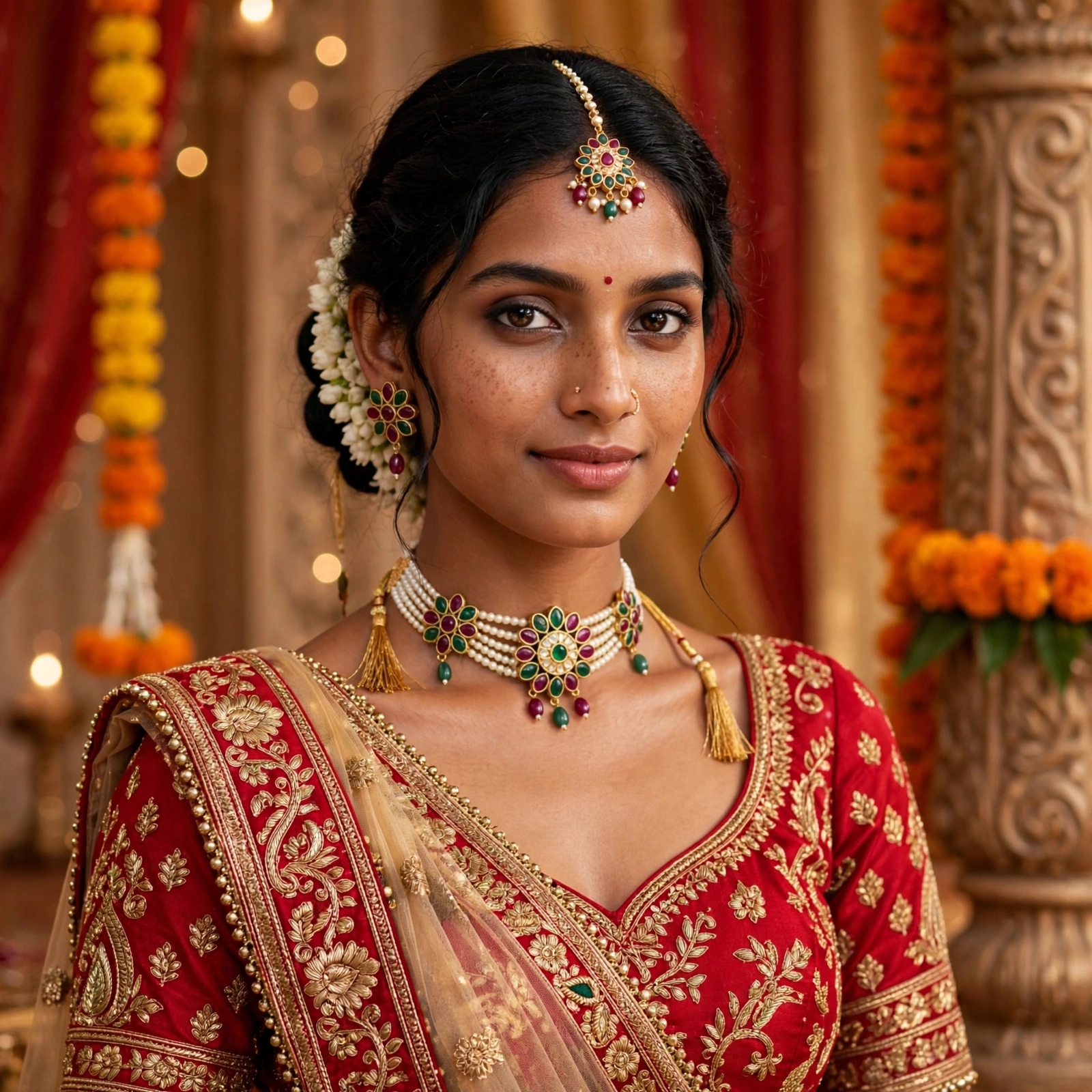 Kundan Pearl Floral Necklace Set