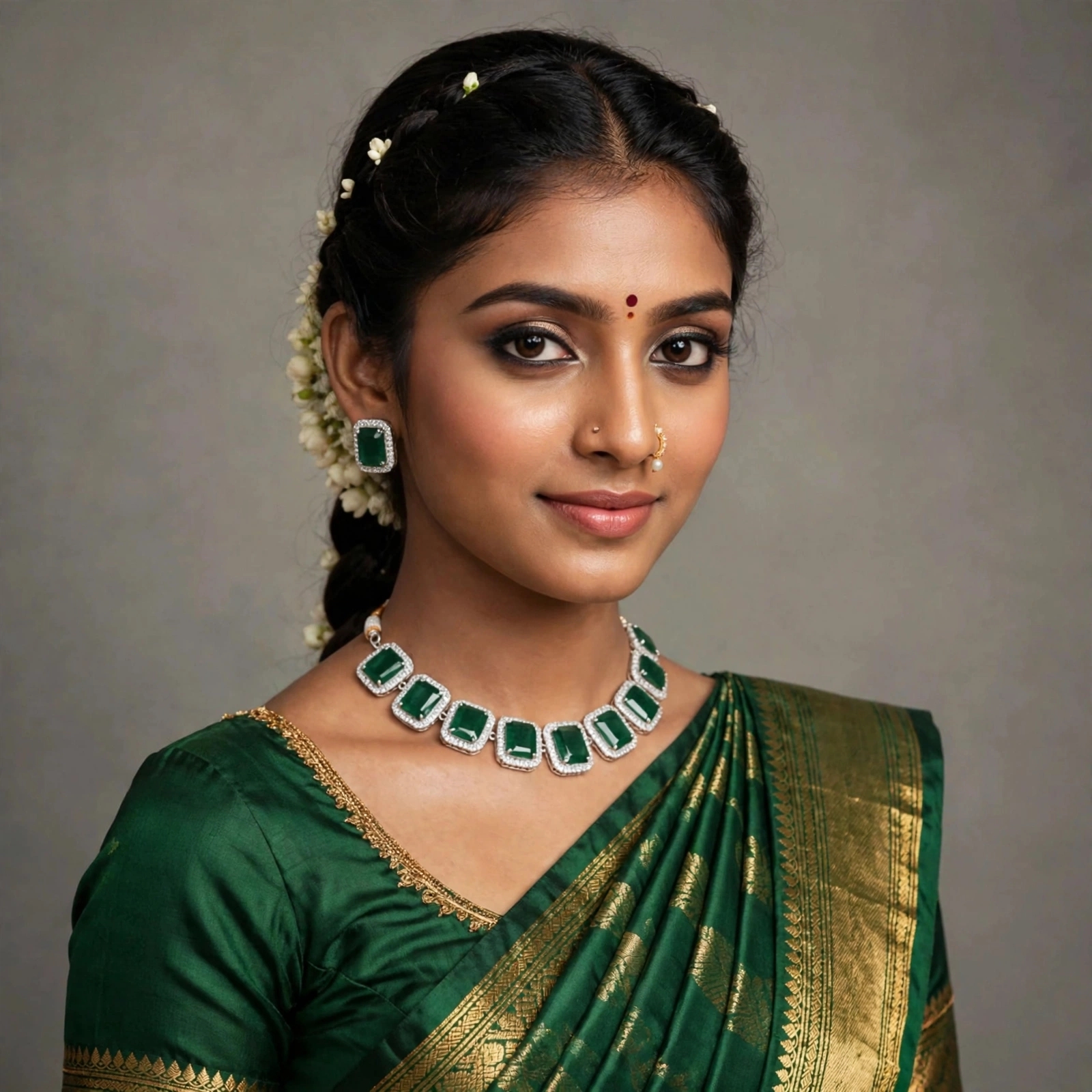 Emerald Green Rectangular Stone Necklace Set with Matching Earrings