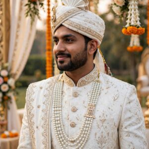Traditional Multi-Layer White Pearl Long Necklace / Rani Haar