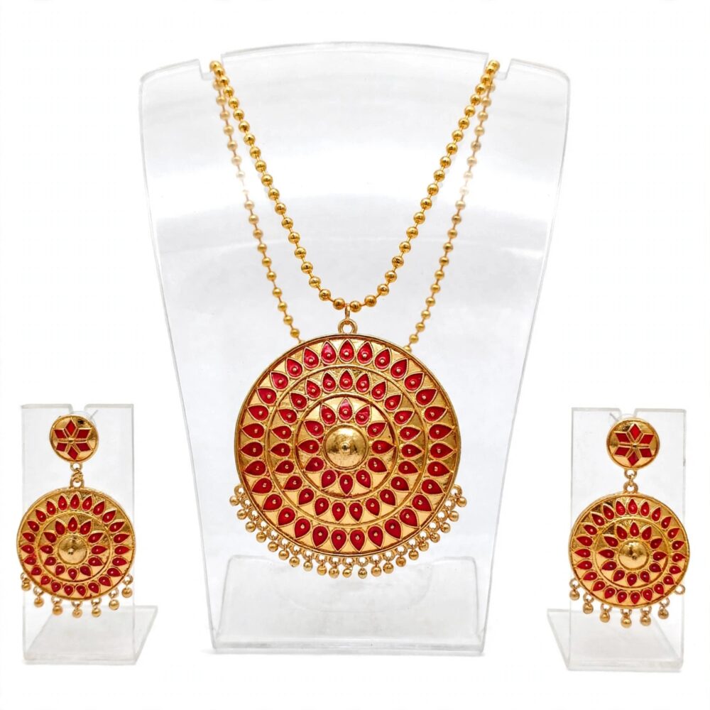 Red Gold-Tone Pendant Necklace Set