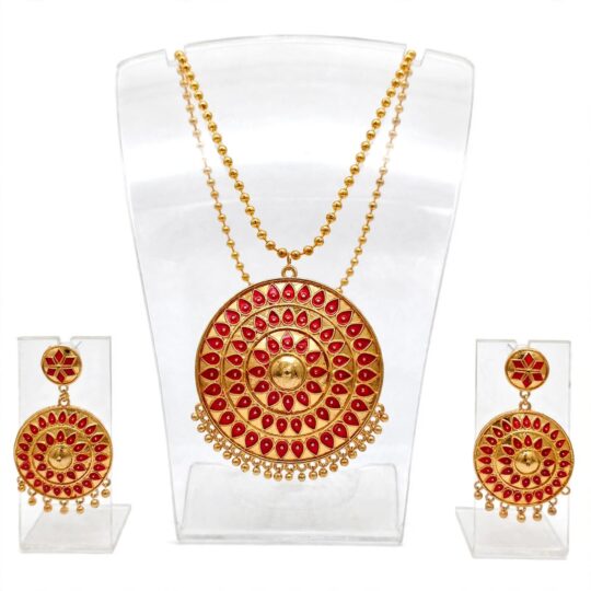 Red Gold-Tone Pendant Necklace Set