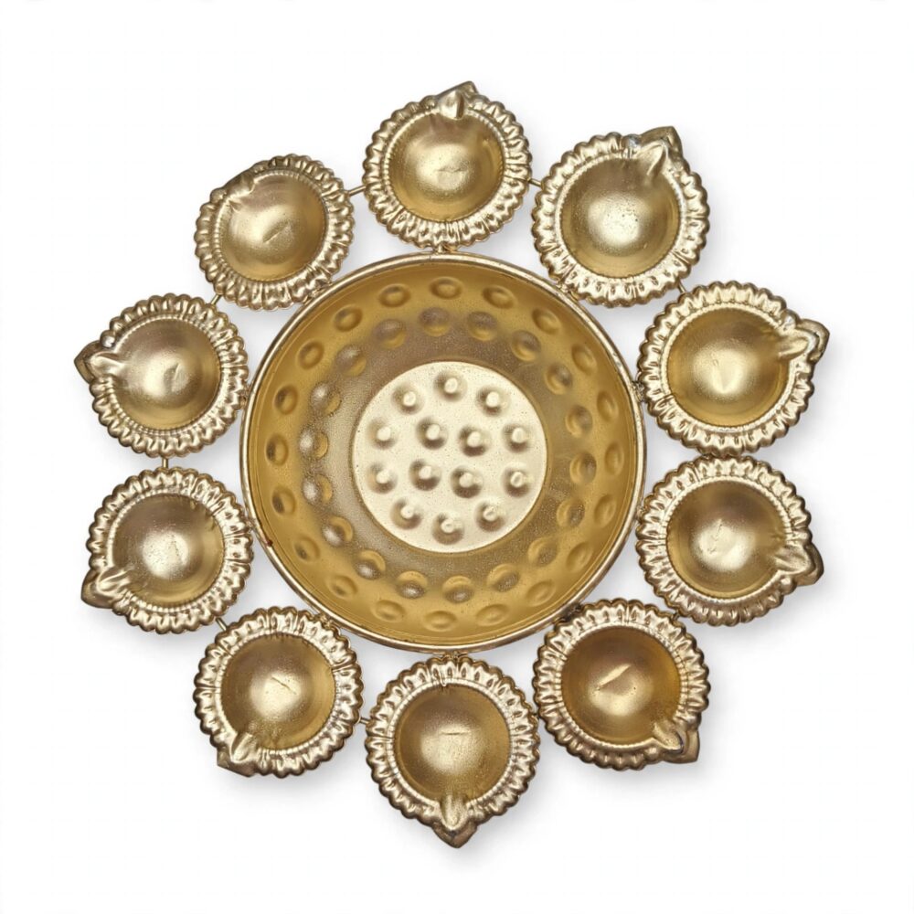 Golden Diya Thali with 10 Diyas – view 2