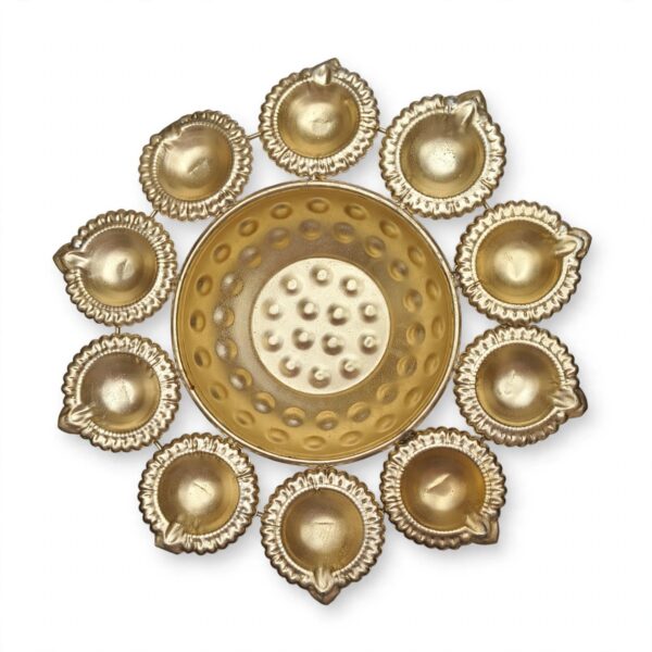 Golden Diya Thali with 10 Diyas – view 2