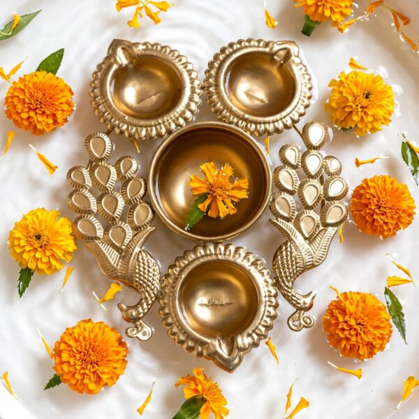 Traditional peacock diya set for pooja