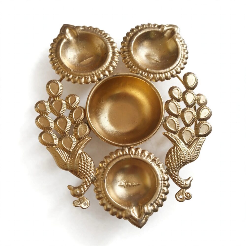 Golden peacock pooja diya set gift