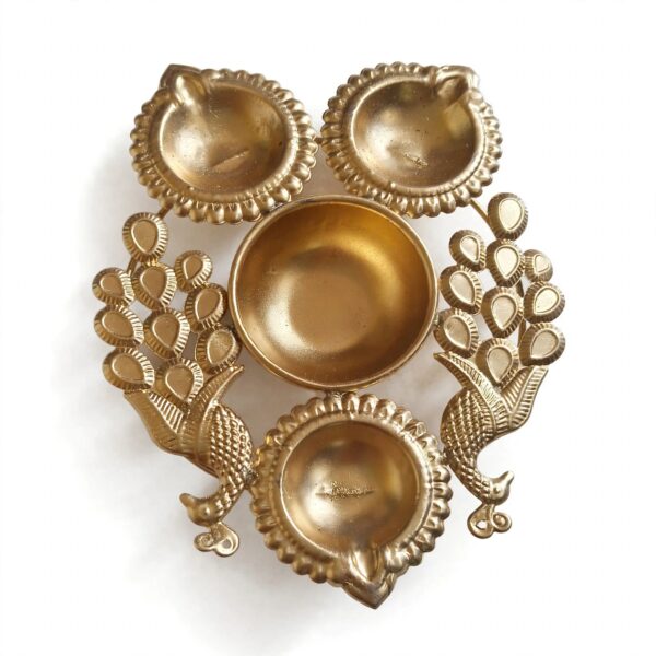 Golden peacock pooja diya set gift