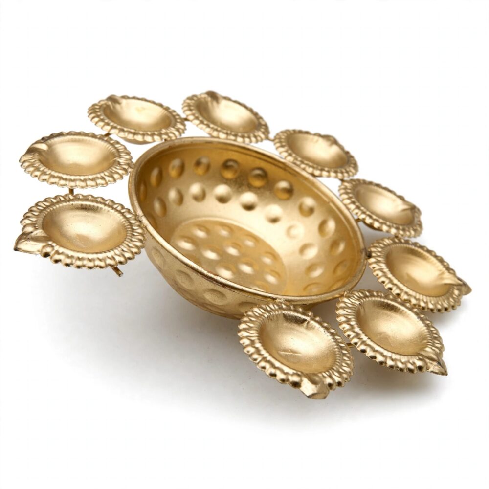 Golden Diya Thali with 10 Diyas – view 4