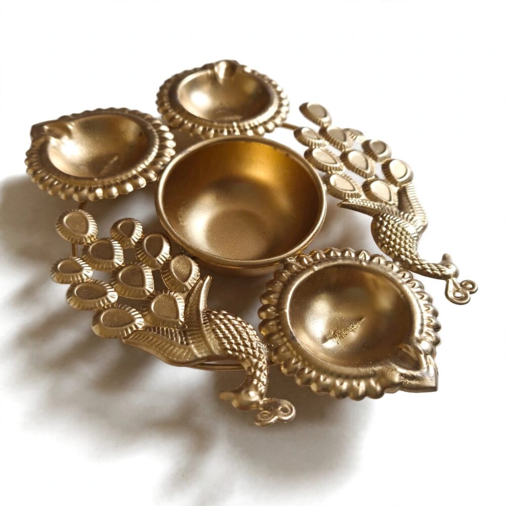 Golden peacock diya set for Diwali decoration