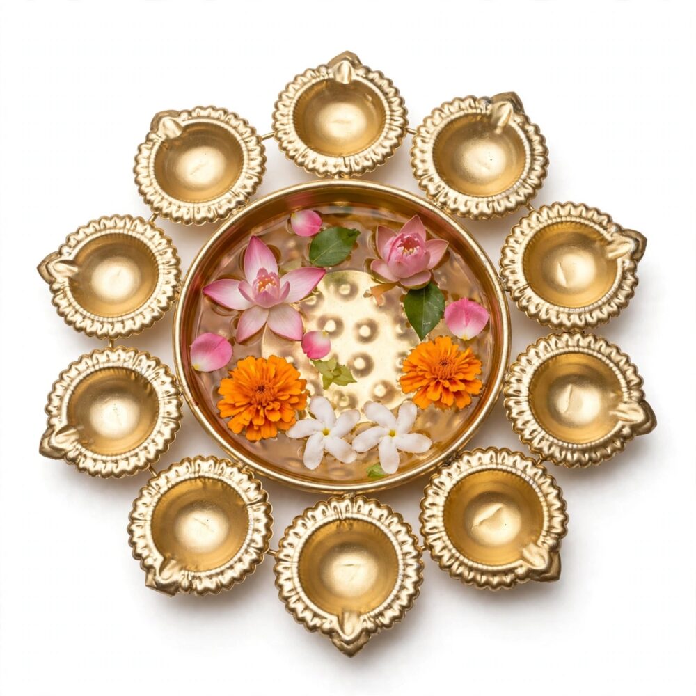 Golden Diya Thali with 10 Diyas – view 3