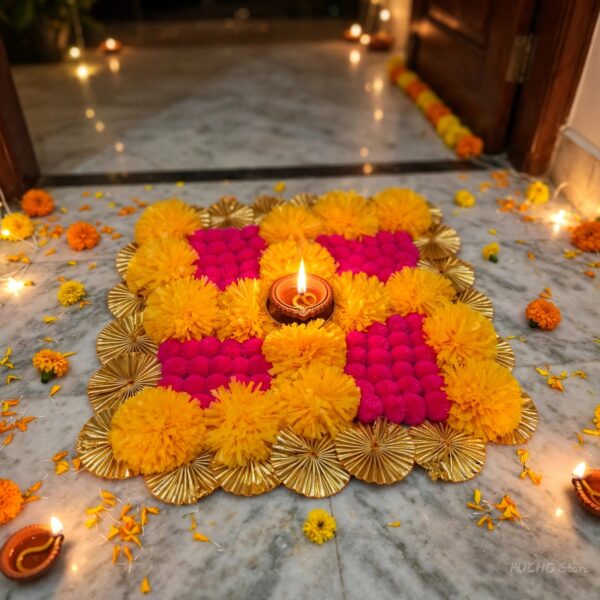 Floral Pooja Rangoli with Diya Holder – view 5