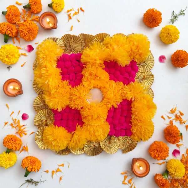 Floral Pooja Rangoli with Diya Holder – view 2